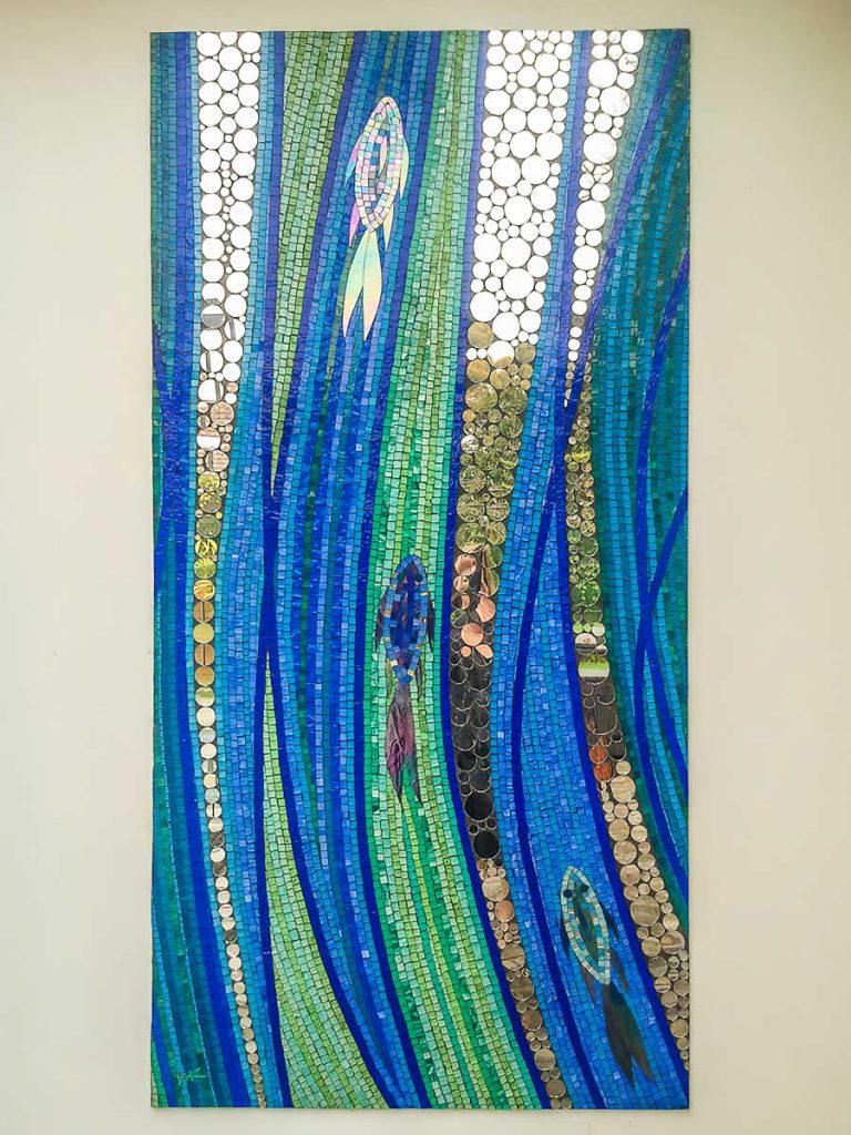 Fish and Bubbles
1m x 2m stained glass and mirror mosaic Hyde Park private commission
