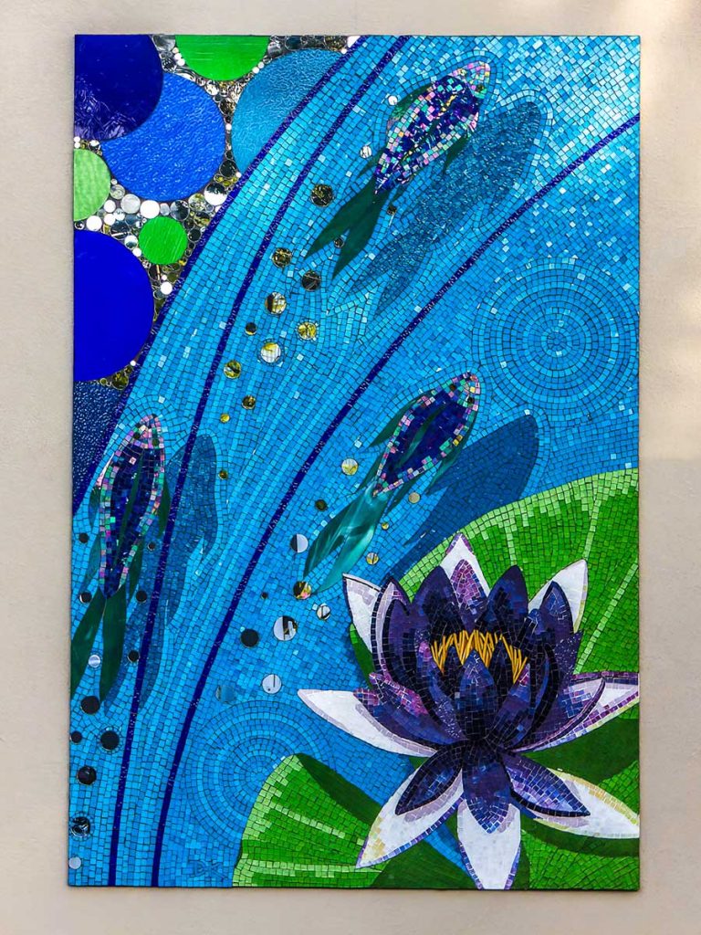 Water Lily and Fish Mosaic
1.8m x 1.2m stained glass and mirror mosaic. Private commission - Glenunga