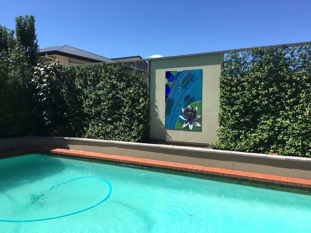 Glenunga Pool Splash back
1.8m x 1.2m water lily and fish stained glass mosaic. Private commission