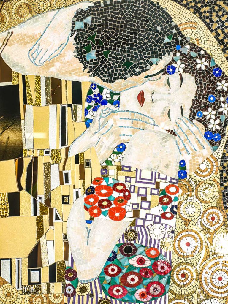 Tribute to Klimt's The Kiss
1m x .84m stained glass mosaic