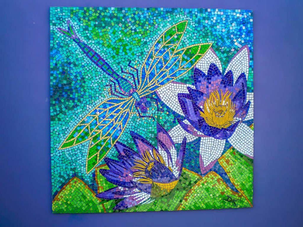 Dragon Fly and Water Lily Mosaic
1.2m x 1.2m stained glass mosaic. Private Commission.
