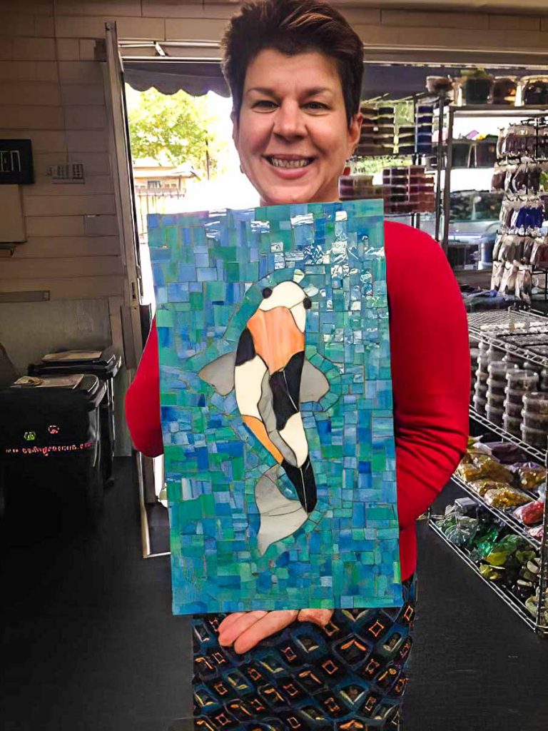 Artist: Rosemary Pulvirenti
Rosemary with her Koi fish mosaic