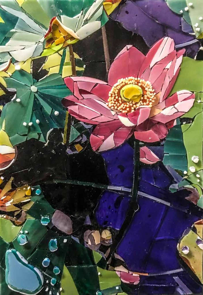 "Ubud After the Rain" Bali Lotus Flower
30cm x 20cm stained glass mosaic