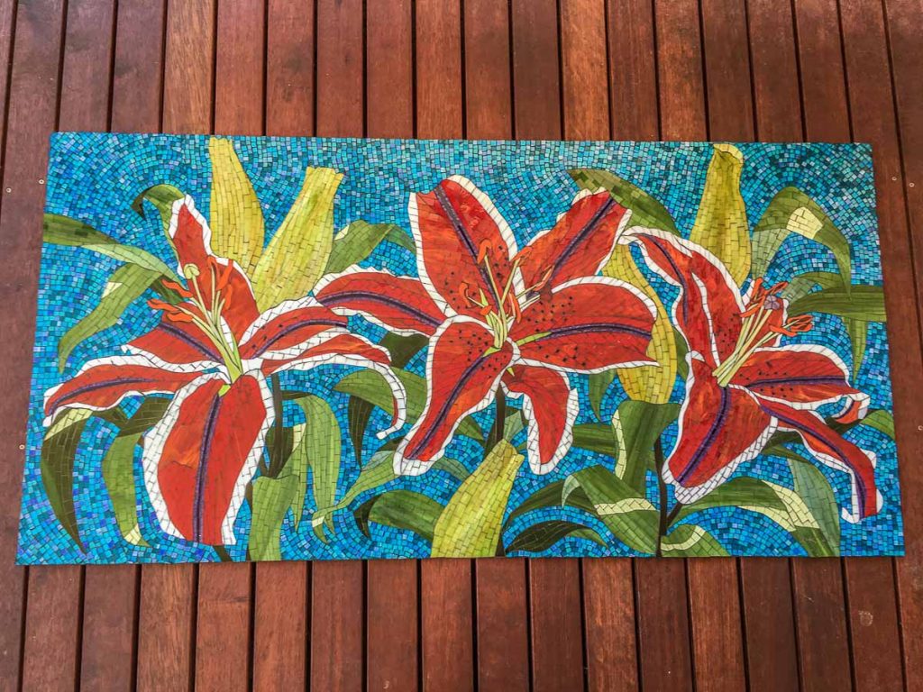 Lilium Mosaic
1.6m x 0.8m stained glass mosaic
Private Commission: Terrigal NSW