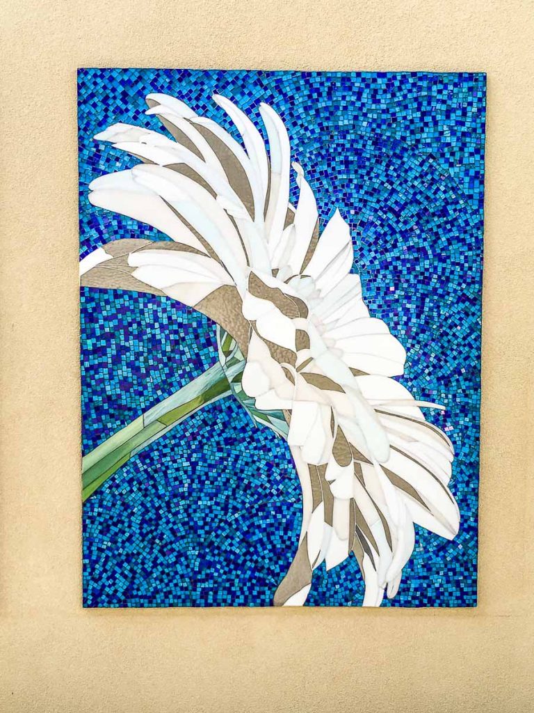 White Gerbera Triptych
2 x 1.2m x 0.9m
1 x 1.8m x 1.2m stained glass mosaic
Private Commission: Prospect