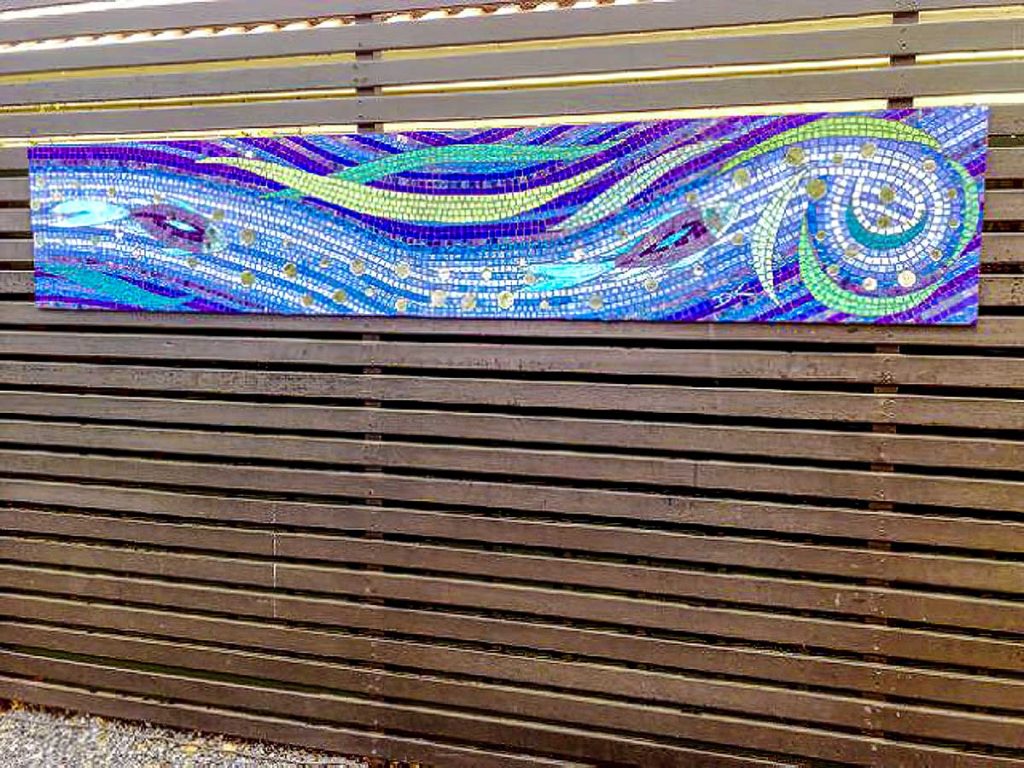 Fish and Water Triptych
3 x 2.4m x .45m stained glass mosaic panels Rosslyn Park private commission