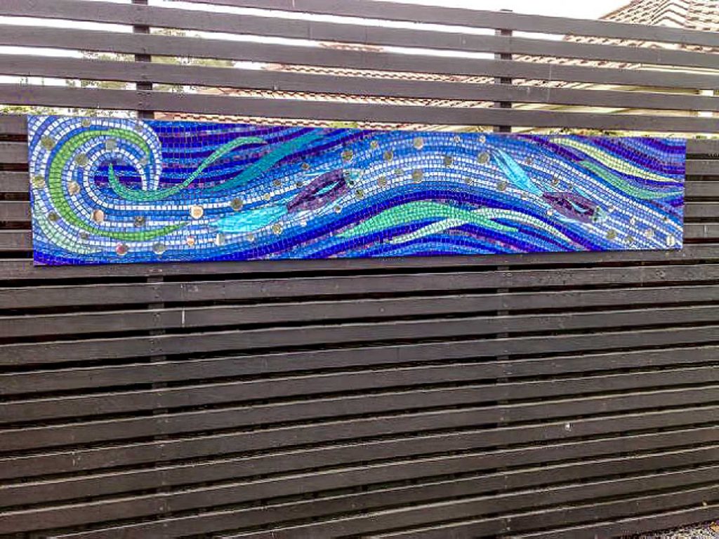 Fish and Water Triptych
3 x 2.4m x .45m stained glass mosaic panels Rosslyn Park private commission