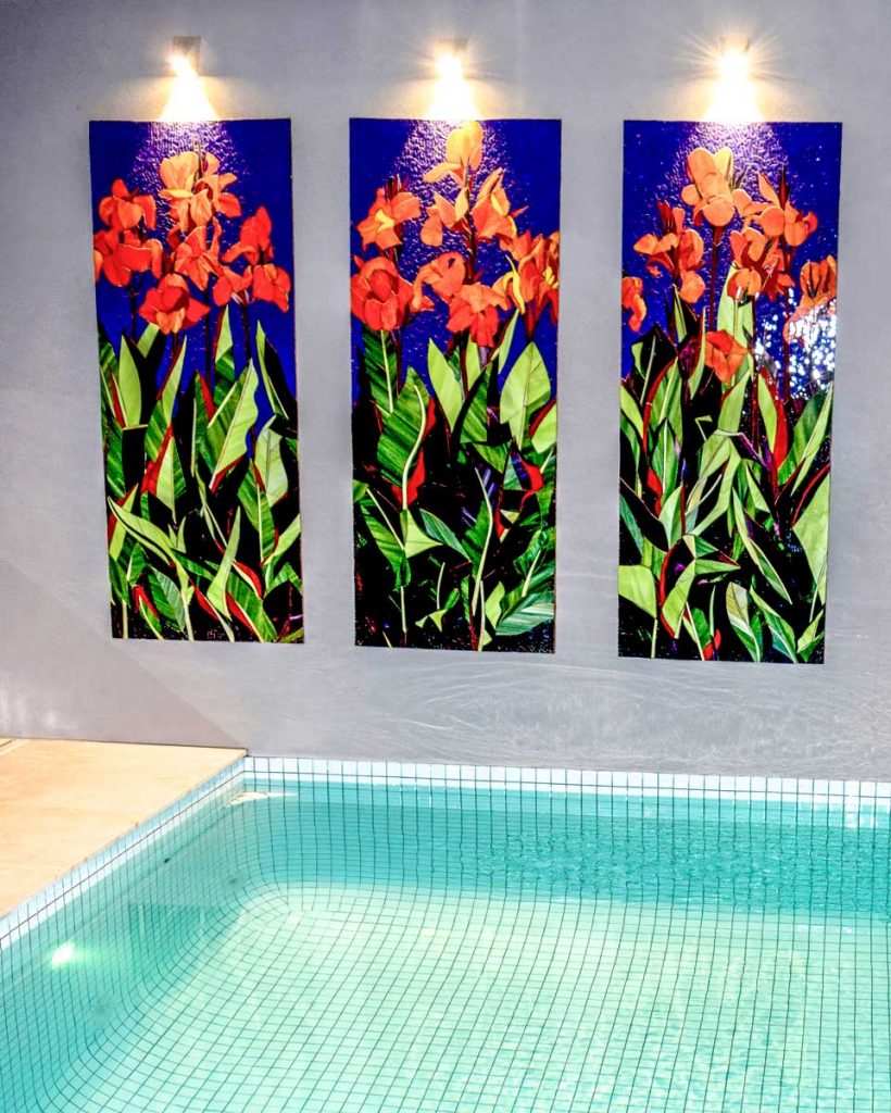 Canna Lily Triptych
3 x 1.75m x .7m Canna Lily stained glass mosaic panels. Private commission Glenelg