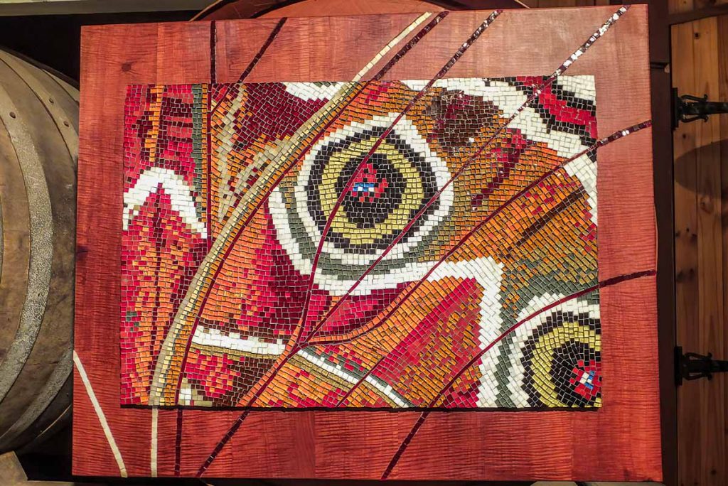 Metamorphosis Stained glass mosaic with mosaic inlay in the timber frame
Sold at the MAANZ Exhibition at Rosemount Winery Gallery October 2013