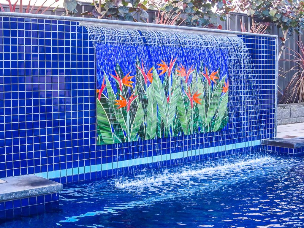 Bird of Paradise Water Feature
1.8m x 1m stained glass mosaic. Private commission - St Georges