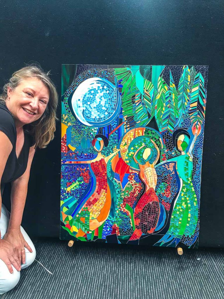 Moon Dance by Jackie Molloy
Than you to artist Beverly Ash Gilbert USA who gave Jackie permission to do a mosaic of her painting "Moon Dance"