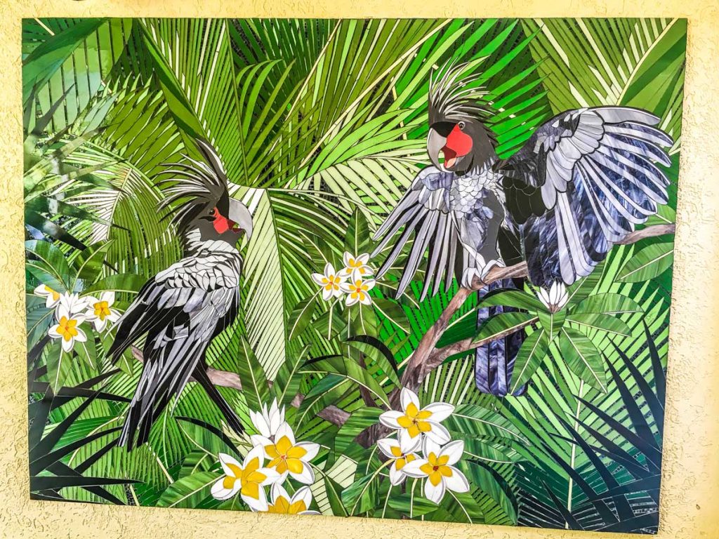 Palm Cockatoo Mosaic
2.2m x 1.7m stained glass Palm Cockatoo mosaic. Private commission Cairns North Queensland. Thank you to Martin Willis Photography for allowing me to use his palm cockatoo image as a reference.