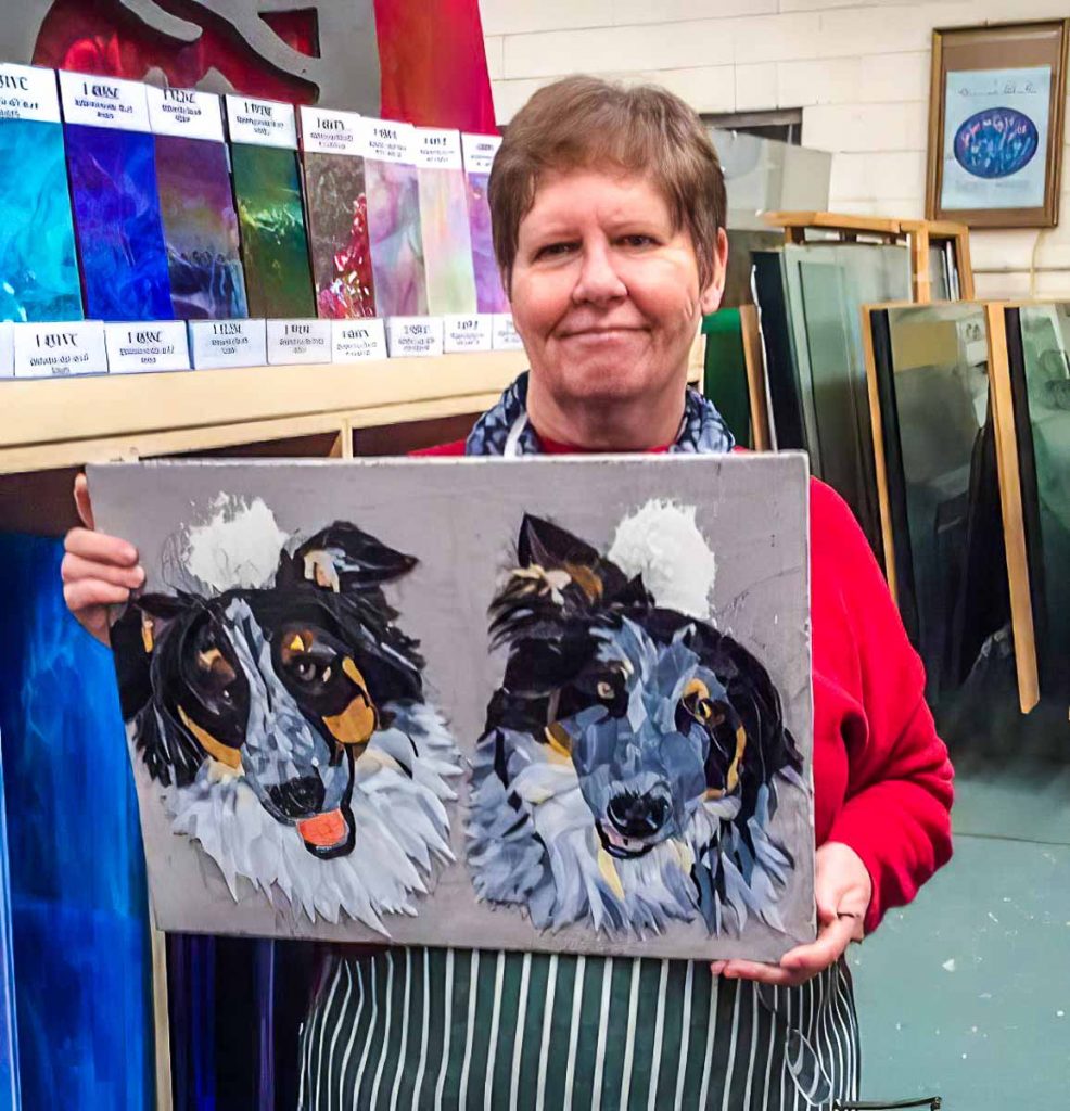 Artist: Jill Dall
Jill's progress on her portrait of her dogs
Tuesday morning class at The Glass Emporium