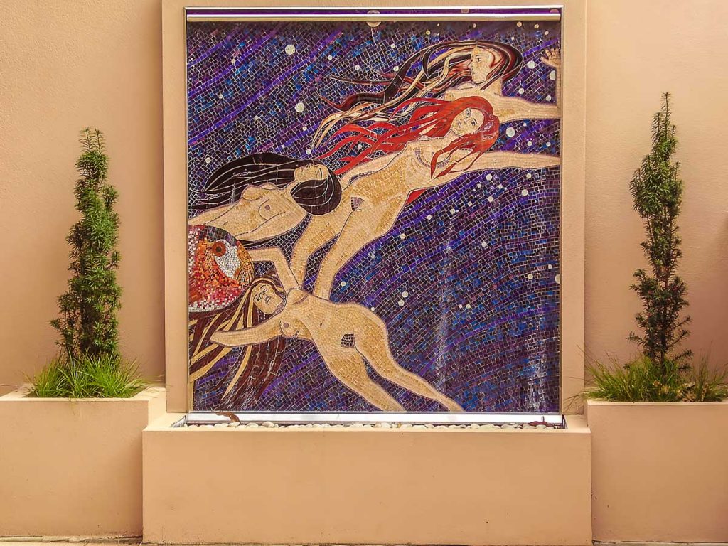 Water Nymphs
1.5m x 1.5m stained glass mosaic water feature inspired by Gustaff Klimt. Private commission - Norwood
