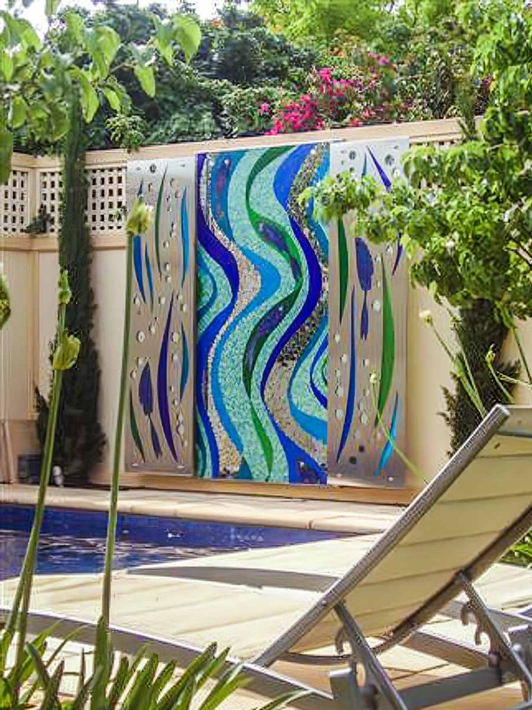 Fish Mosaic and Stainless Steel Panels with Mosaic Inlay